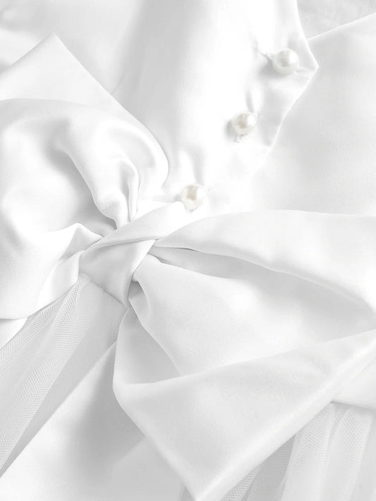 Robe de cérémonie blanche en tulle pour fille(3 mois - 16 ans)
