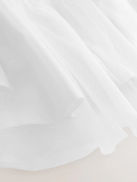 Robe de cérémonie blanche en tulle pour fille(3 mois - 16 ans)