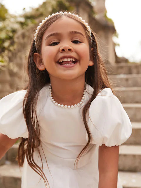 Robe blanche de cérémonie en tulle pour fille (2-11 ans)