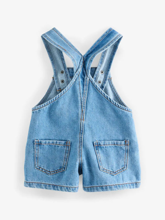 Salopette short en jean bébé avec motif ourson