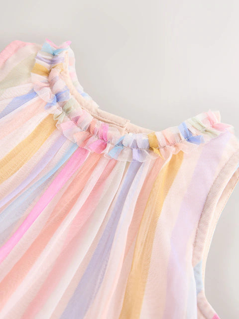 Robe pastel rayée sans manches pour bébé fille (3 mois-7 ans)