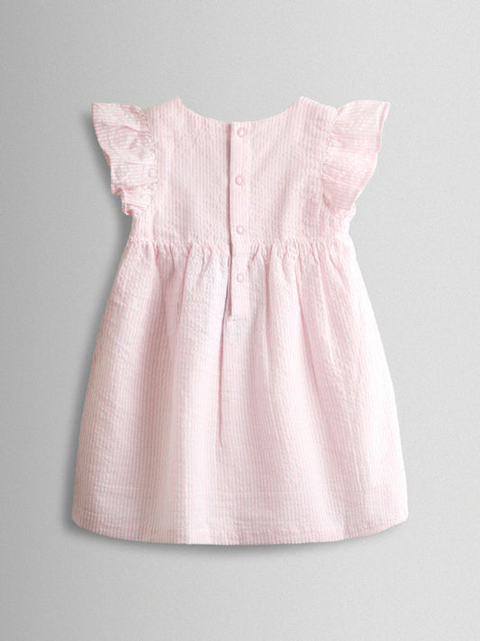 Ensemble bébé robe rose, culotte et chapeau assortis