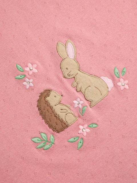 Couverture bébé réversible rose – Lapin brodé