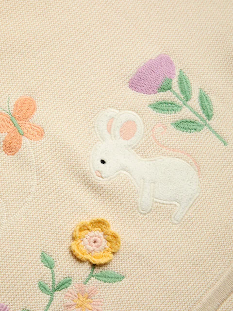 Couverture bébé en coton – Motif lapin et fleurs
