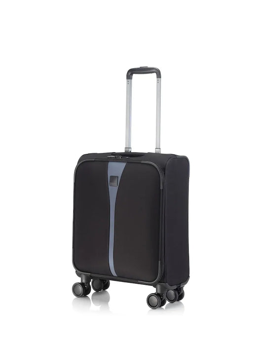 Valise cabine rigide noire à 4 roulettes pivotantes