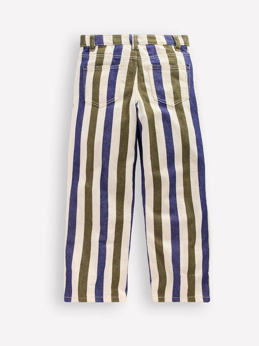 Pantalon enfant à rayures bleu et blanc coupe ajustée