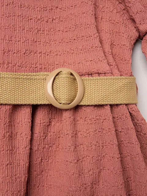Robe fille rose terracotta avec ceinture tressée