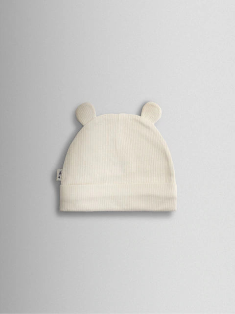 Lot de 3 bonnets bébé à oreilles en maille côtelée beige