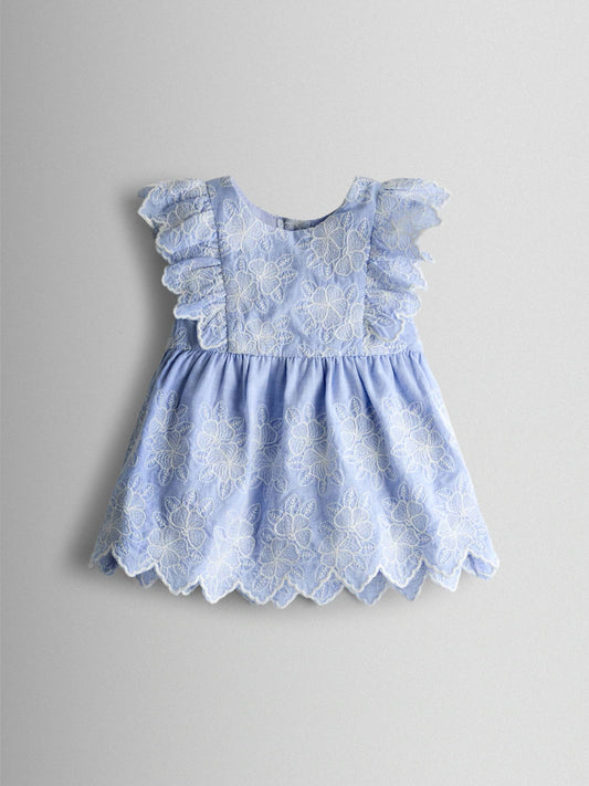 Ensemble bébé bleu ciel en dentelle avec bloomer assorti