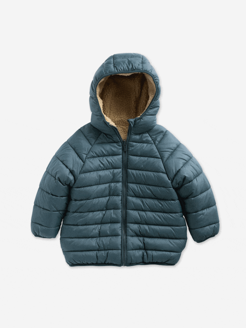 Doudoune réversible à capuche et doublure sherpa pour garçon - vert pin