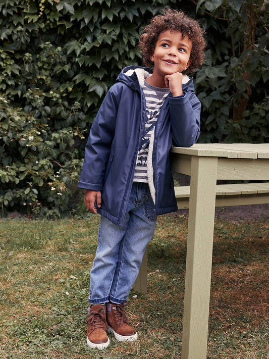 Imperméable à capuche pour garçon avec doublure sherpa - bleu foncé