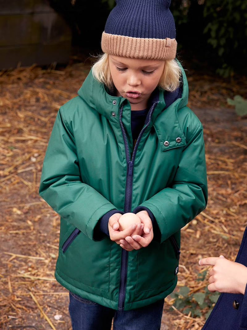 Parka à capuche doublée polaire pour garçon - couleur vert