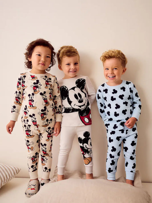 Lot de 3 pyjamas enfants 100 % coton avec motifs fantaisie et Mickey (9 mois - 10 ans)