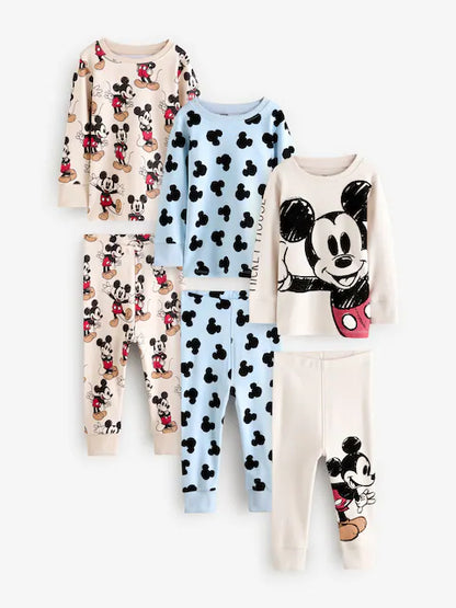 Lot de 3 pyjamas enfants 100 % coton avec motifs fantaisie et Mickey (9 mois - 10 ans)