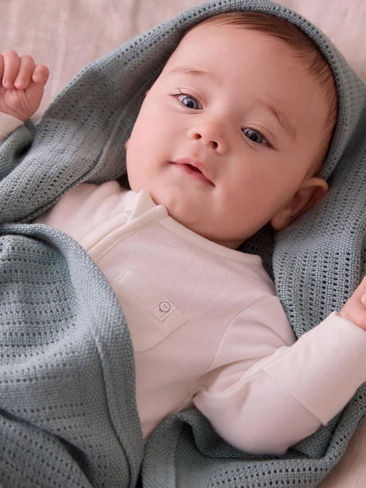 Couverture bébé en coton et viscose de bambou – Bleu gris