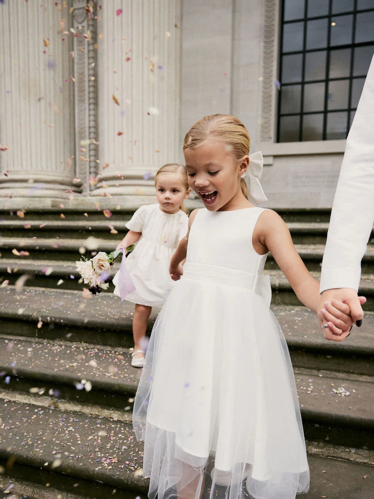 Robe de cérémonie blanche en tulle pour fille(3 mois - 16 ans)