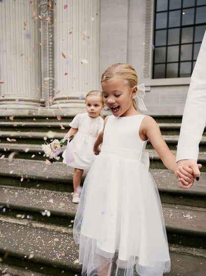 Robe de cérémonie blanche en tulle pour fille(3 mois - 16 ans)