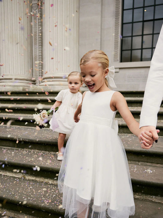 Robe de cérémonie blanche en tulle pour fille(3 mois - 16 ans)