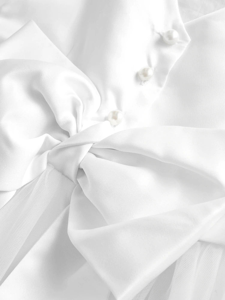 Robe de cérémonie blanche en tulle pour fille(3 mois - 16 ans)