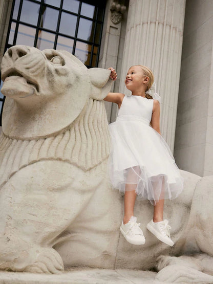 Robe de cérémonie blanche en tulle pour fille(3 mois - 16 ans)