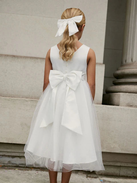 Robe de cérémonie blanche en tulle pour fille(3 mois - 16 ans)