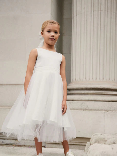 Robe de cérémonie blanche en tulle pour fille(3 mois - 16 ans)