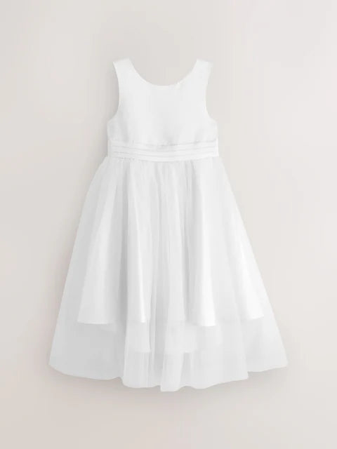 Robe de cérémonie blanche en tulle pour fille(3 mois - 16 ans)