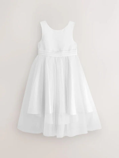 Robe de cérémonie blanche en tulle pour fille(3 mois - 16 ans)