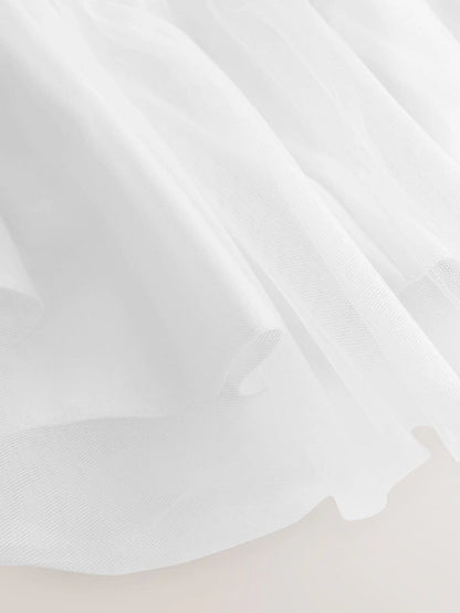Robe de cérémonie blanche en tulle pour fille(3 mois - 16 ans)