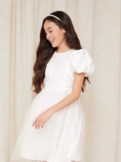 Robe blanche de cérémonie en tulle pour fille (2-11 ans)