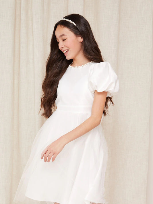 Robe blanche de cérémonie en tulle pour fille (2-11 ans)