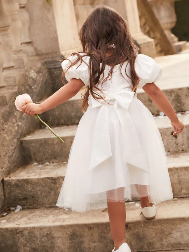 Robe blanche de cérémonie en tulle pour fille (2-11 ans)