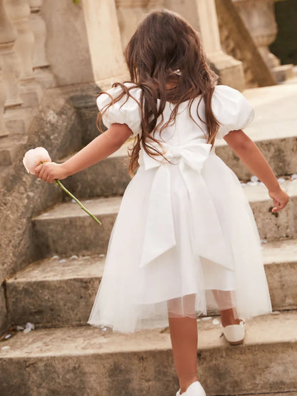 Robe blanche de cérémonie en tulle pour fille (2-11 ans)