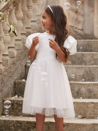 Robe blanche de cérémonie en tulle pour fille (2-11 ans)