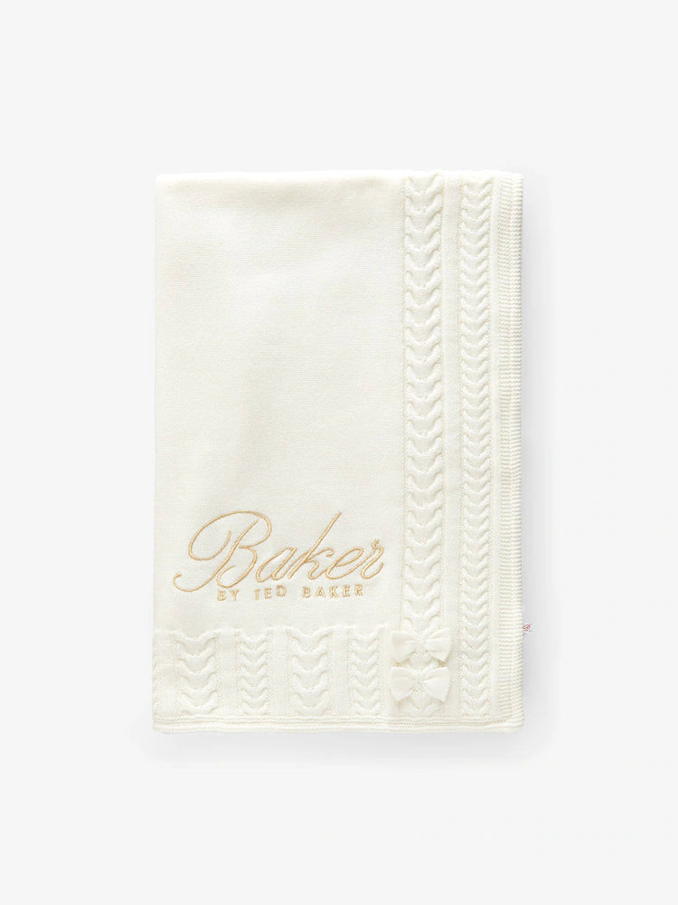 Couverture bébé tricotée personnalisée – Blanc cassé