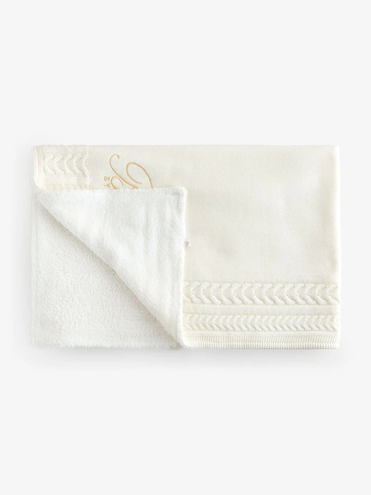 Couverture bébé tricotée personnalisée – Blanc cassé