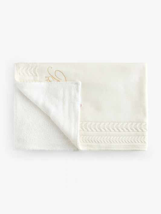 Couverture bébé tricotée personnalisée – Blanc cassé