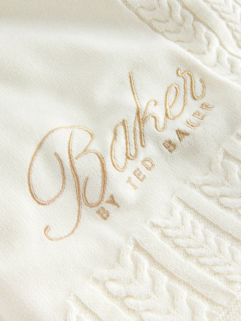 Couverture bébé tricotée personnalisée – Blanc cassé