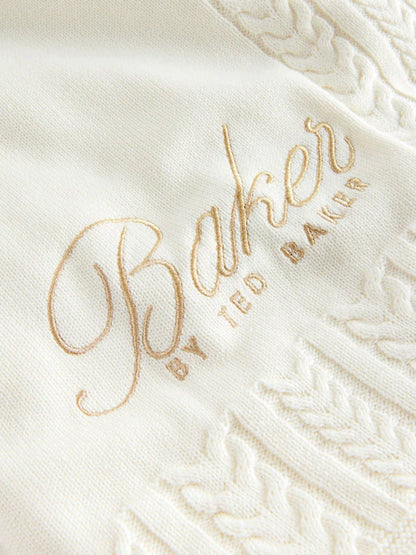 Couverture bébé tricotée personnalisée – Blanc cassé