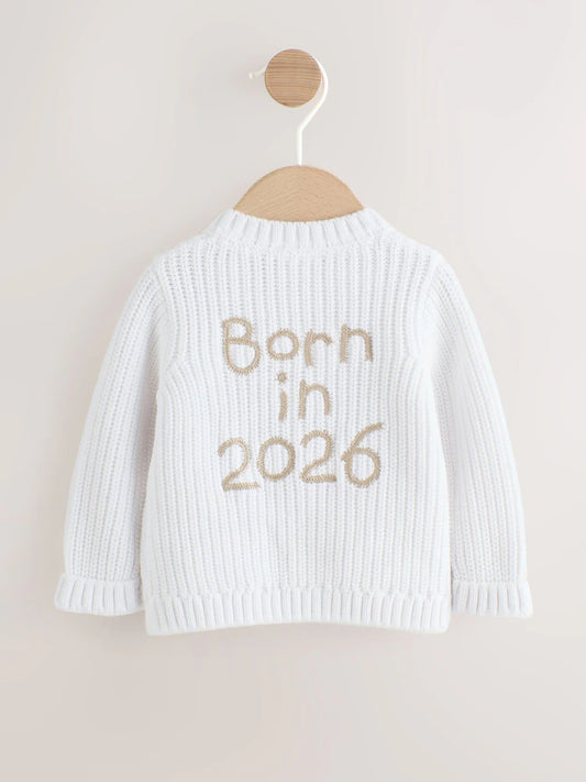Gilet bébé en maille côtelée - Born in 2026 blanc