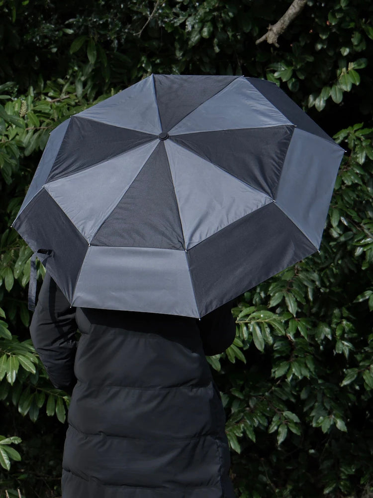 Parapluie pliable noir à motif géométrique – Résistant au vent