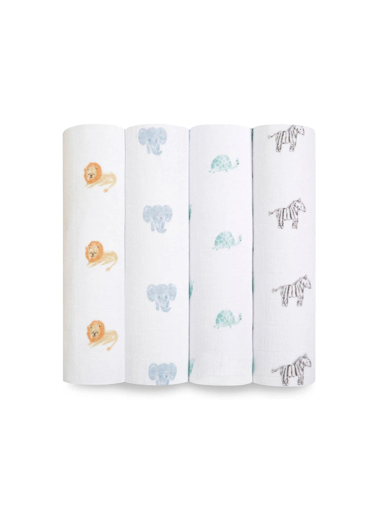 Lot de 3 langes bébé en coton – Motifs animaux et nuages