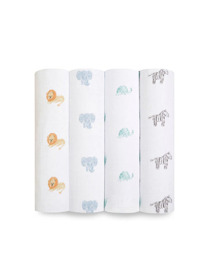 Lot de 3 langes bébé en coton – Motifs animaux et nuages