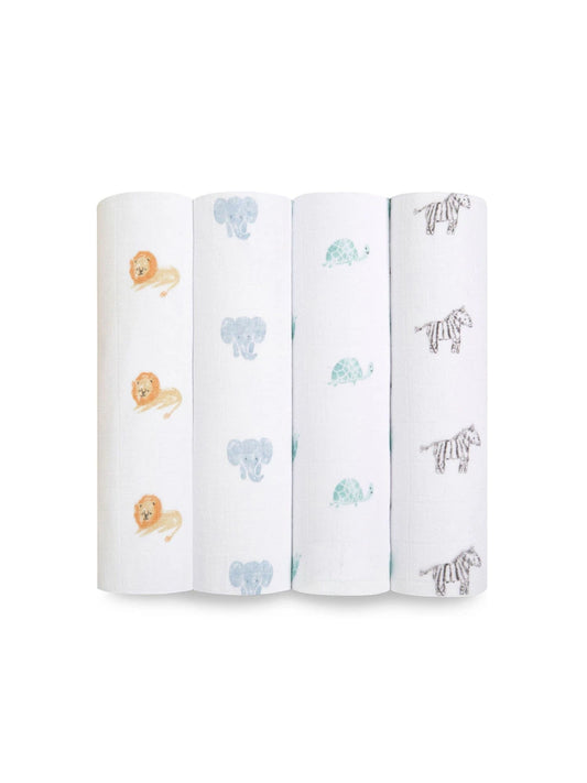 Lot de 3 langes bébé en coton – Motifs animaux et nuages