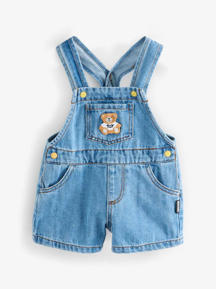 Salopette short en jean bébé avec motif ourson