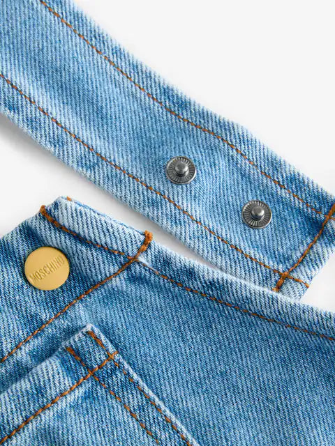 Salopette short en jean bébé avec motif ourson