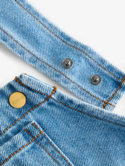 Salopette short en jean bébé avec motif ourson