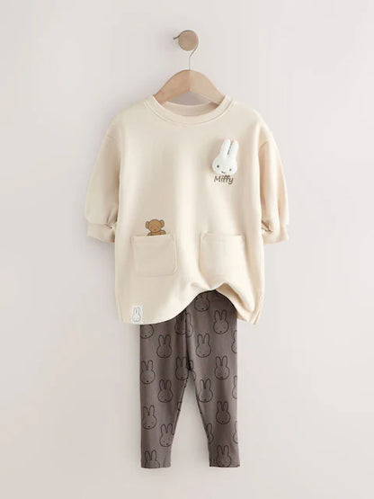 Ensemble bébé tunique beige et legging gris (3 mois - 7 ans)
