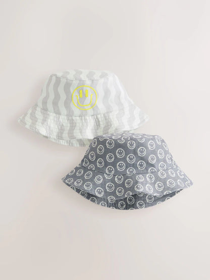 Lot de 2 chapeaux réversibles smiley pour enfant (3 mois-13 ans)