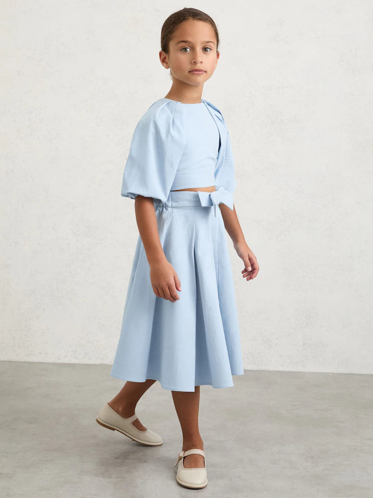 Jupe plissée bleu ciel mi-longue pour fille